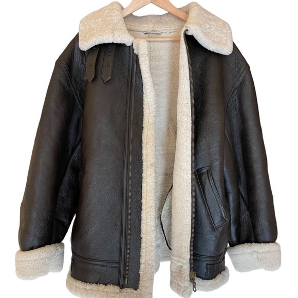 Authentic Vintage Brown Shearling Leather Bomber Jacket - Picture 2 of 12